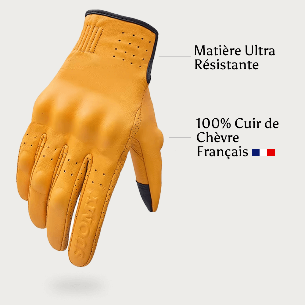 Gants Moto en Cuir Jaune