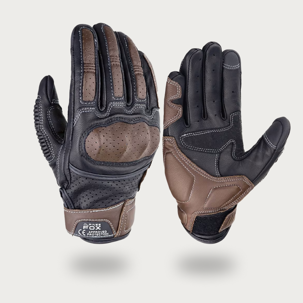 Gants Moto En Cuir Marron