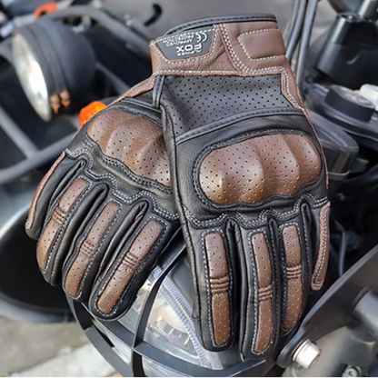 Gants Moto En Cuir Marron