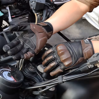 Gants Moto En Cuir Marron