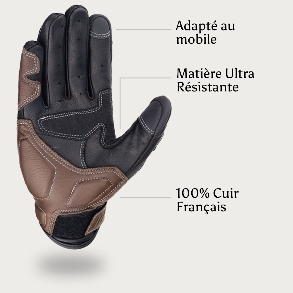 Gants Moto En Cuir Marron