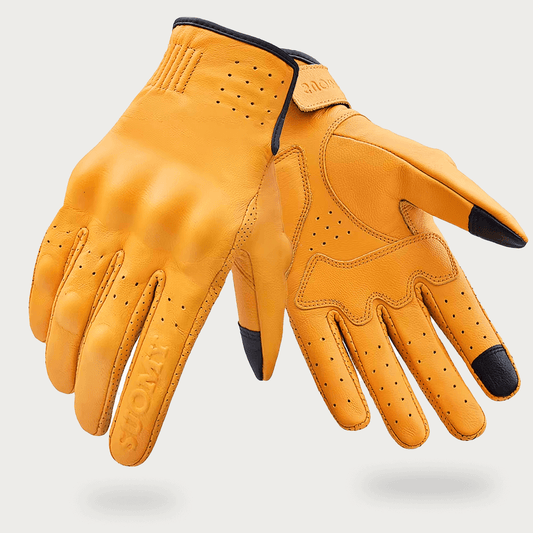 Gants moto en cuir jaune